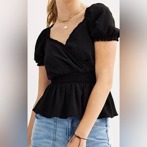 Juniors Plus Size XL,  SO Smocked Waist Sweetheart Neckline Top, Color Black